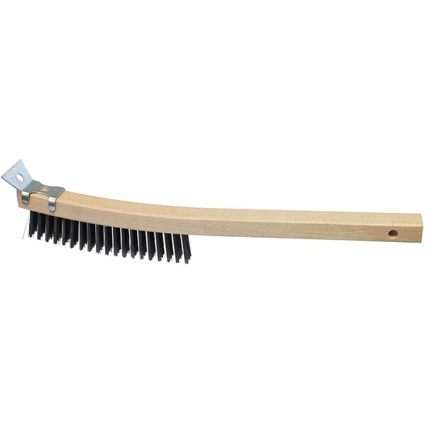 Scratch Brush, 14 in X 1 in Wood Block W/Scraper, Steel Fill, 12PK